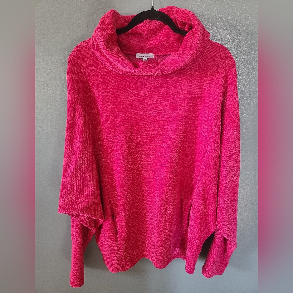 White Birch Fushia Waffle Knit Cowl Neck Sweater